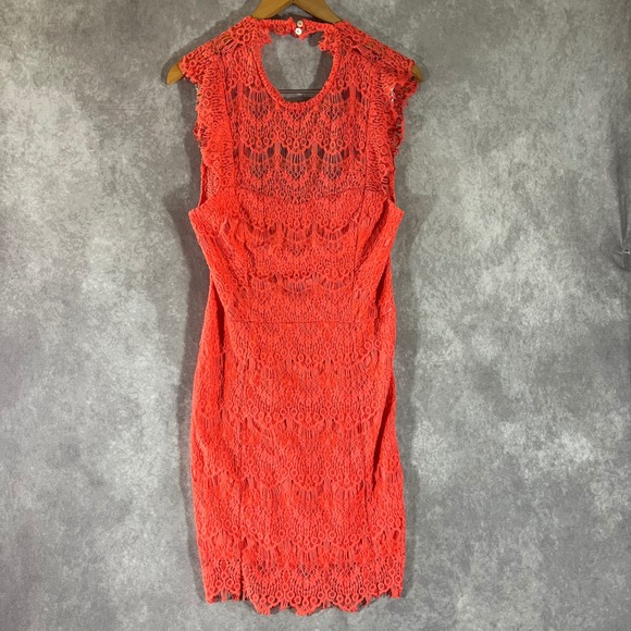 Free People Dresses & Skirts - Free People Lace Sheath Dress Women Large Coral Open Back Sleeveless Boho NEW